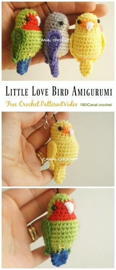 crochet little love bird amigurum keychain pattern by the crafty penguin