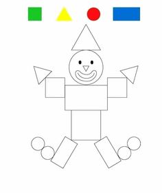 an image of a paper doll with different shapes and colors on the front, in black and white