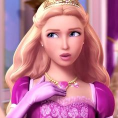 the barbie doll is wearing a tiara and holding her hand up to her chest