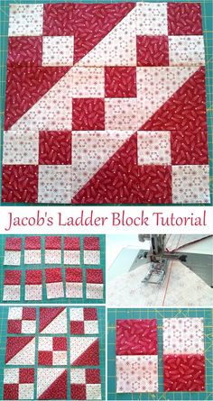 the instructions for how to make a quilted table runner with red and white squares