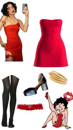 a woman in a red dress is holding a cell phone