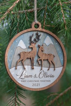 Personalized Wooden Christmas ornament for a couple in love with hand-painted Gift For Husband Christmas, Reindeer Christmas Decor, Husband Christmas Gift, First Christmas Married Ornament, New Home Ornament, Wooden Reindeer, Married Ornament, First Christmas Married