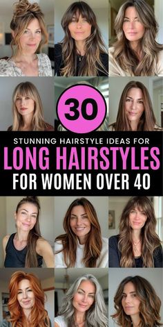 Ladies Long Hairstyles, Long Hair Woman Style, Curtain Bangs Long Hair Over 40, Long Hairstyles With Volume, Haircuts Over 40 Fine Hair, Hairstyles For Length Hair Long Haircuts, Fall Hair Colors For Long Hair, Medium To Long Haircuts For Women, Edgy Hair Styles Long