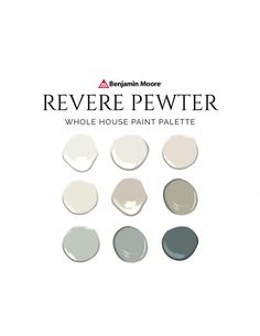 several different shades of paint on white paper with the words revere pewter in black and