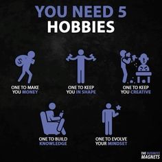 a poster with the words you need 5 hobbies on it, including one to build your minds