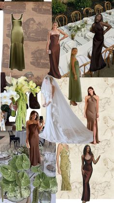 a collage of photos with women in dresses