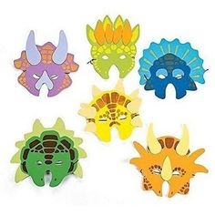 six masks with different shapes and colors