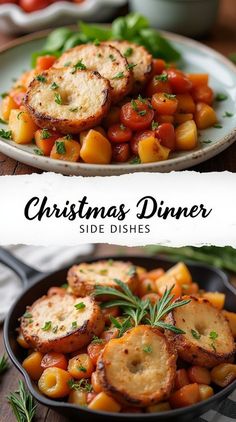 christmas dinner side dishes with bread and vegetables