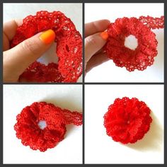 crocheted red doily being used to make an ornament