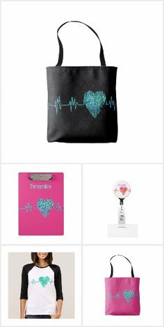 EKG heart design is featured on totes, badge holders, mousepads, clipboards, travel mugs, keychains, buttons and ribbon. A great collection for nurse's or any #healthcare worker. Medical Nurse, Badge Holders