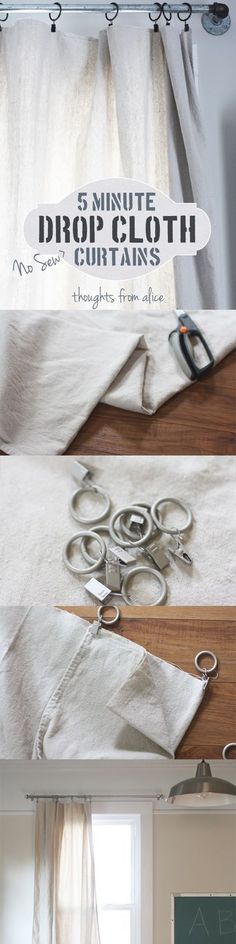 the instructions for how to make an easy diy drape cloth curtain with scissors