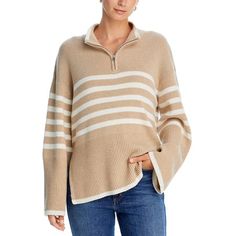 Manufacturer: Rails Style Type: Pullover Sweater Collection: Rails Sleeve Length: Long Sleeves Material: 55% Extra Fine Merino Wool/45% Cotton Fabric Type: Extra Fine Merino Wool Specialty: Ribbed Sku: BH5928083 Size: M.  Color: Beige.  Gender: female.  Age Group: adult.  Pattern: striped. Holiday 2024, Striped Pullover, Ribbed Turtleneck Sweater, Quarter Zip Sweater, Fall Clothes, Long Sleeve Pullover Sweater, Sweater Collection, Warm Sweaters, Half Zip Pullover