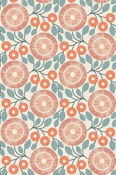 an orange and blue flower pattern on a white background