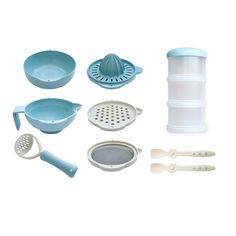 a set of kitchen utensils and accessories on a white background