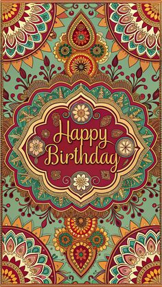 a happy birthday card with an ornate design