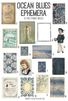 the ocean blues ephemera is featured in this postcard collage with pictures and text