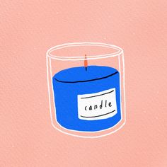 an illustration of a candle with the word candle written on it in front of a pink background