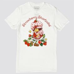 Men's Strawberry Shortcake Short Sleeve Graphic T-Shirt - White S White Relaxed Fit T-shirt With Strawberry Print, Cotton Short Sleeve T-shirt With Strawberry Print, Cotton T-shirt With Strawberry Print, Sweet White Short Sleeve T-shirt, Sweet White Cotton T-shirt, Sweet White T-shirt With Funny Print, Sweet White T-shirt With Graphic Print, White Sweet T-shirt With Funny Print, Sweet Cotton T-shirt With Funny Print