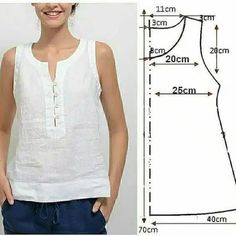 a women's top is shown with measurements for the front and back side view