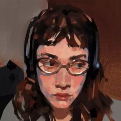 a digital painting of a woman wearing headphones