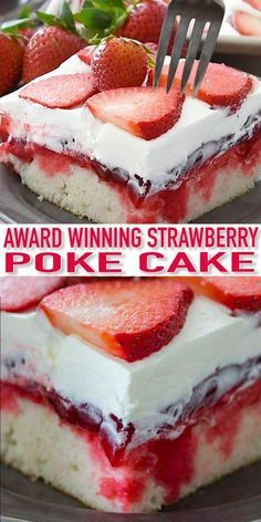 the best strawberry poke cake is made with fresh strawberries