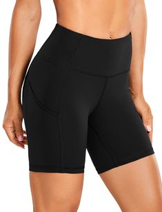 PRICES MAY VARY. Designed for running Super light and compression, slick smooth soft and cool to touch High Rise, 6" inseam High waist spandex shorts contained with tummy control design and interior drawcord Two big side pockets for your phone, keys and cards Our yoga shorts has 2 big side pockets, can hold your mobile phones, keys, cards safely when workout, running or biking;
 Our versatile, breathable and lightweight shorts with functional fabric are designed to wick away moisture and dry qui Black Biker Shorts, Crz Yoga, Sports Shorts Women, Summer Workout, Lady Biker, Running Workout, Spandex Shorts, Compression Shorts, Cycling Shorts