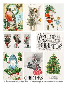 some christmas cards with pictures of people and trees