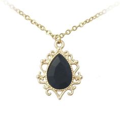 “Obsidian Lace Teardrop” Filigree Ornate Elaborate Faceted Black Gemstone Victorian Elegant Upscale Elevated Classy Luxurious Chic Gothic Edgy Fancy Gold Stainless Steel Necklace. Beautiful Jet Black Obsidian Stone In The Shape Of A Teardrop Is Faceted So It Shines/Shimmers In As It Hits The Light. The Stone Is Surrounded By A Curly/Lacey/Filigree Fancy Frame With 4 Dots Incorporated. On A Link Chain. Stainless Steel. Anti-Tarnish! Hypoallergenic. Lead & Nickel Free. New. *See Also “Andean Opal Black Heirloom Filigree Jewelry, Luxury Black Filigree Jewelry, Elegant Black Filigree Necklaces, Ornate Black Metal Necklace, Black Filigree Dangle Jewelry, Fancy Frame, Pink Heart Necklace, Black Obsidian Stone, Mala Bead Necklace