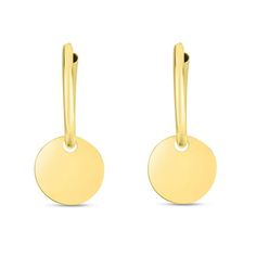 Weight (gm): 0.8 Metal: Yellow Gold Metal Purity: 14K Finish: High Polished Earring Type: Drop/Dangle Earring Backing: Hinged Height: 26mm Width: 16mm Thickness: 1.2mm Crafted in: Europe Size: one size.  Gender: unisex.  Age Group: adult. Gold Disc, Europe Fashion, Disc Earrings, Earring Type, Huggie Hoop Earrings, Gold Enamel, Gold Hoop Earrings, Earring Backs, Metal Color