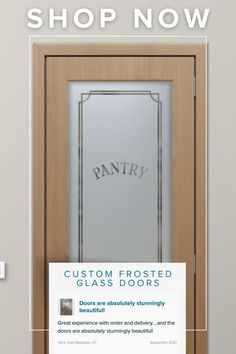 an advertisement for glass doors with the word fancy on it and another advertise that reads, custom frosted glass doors