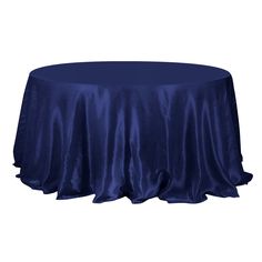 a round table covered in blue satin