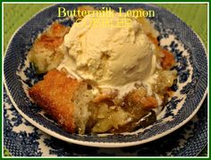 a blue and white plate topped with dessert