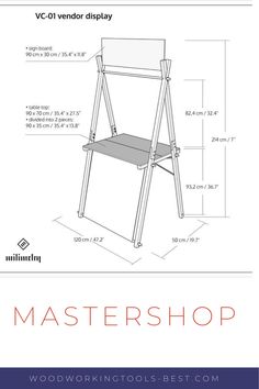 the woodworking tools display stand is shown with measurements and instructions for it to be assembled