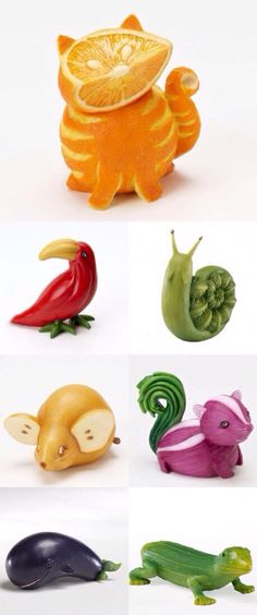 six different types of plastic animals in various colors