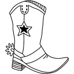 a black and white drawing of a cowboy boot with a star on the heel,