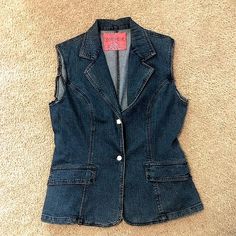 Tops | Womens Rustic Denim Brand Blue Jean Vestblazer Style Size Medium | Poshmark Trendy Fitted Blue Denim Vest, Fitted Y2k Style Denim Top, Y2k Fitted Denim Top, Blue Denim Vest In Y2k Style, Blue Denim Y2k Vest, Y2k Blue Denim Vest, Fitted Medium Wash Denim Top Y2k Style, Fitted Y2k Style Medium Wash Denim Top, Y2k Fitted Medium Wash Denim Top