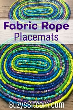 two circular rugs with the words fabric rope placemats