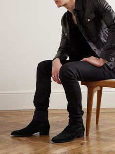 Find SAINT LAURENT Wyatt Suede Chelsea Boots Eu 39 on Editorialist. SAINT LAURENT's 'Wyatt' Chelsea boots are a wise investment, since they're a classic style you can return to year after year. Set on Cuban heels, they've been crafted in Italy from black suede that will look even better a little scuffed up. The concealed pull tabs make them easy to get on and off. Suede Chelsea Boots Men Outfit, Saint Laurent Chelsea Boots, Black Suede Chelsea Boots, Chelsea Boots Men Outfit, Chelsea Boots For Men, Boots Men Outfit, Saint Laurent Boots, Boots Outfit Men, 1970s Women