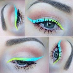 Neon Gradient, Make Up Designs, Bold Eyeliner, Eyeliner Designs, Eye Makeup Designs, Makeup Tricks, Stage Makeup, Winged Liner, Make Up Looks