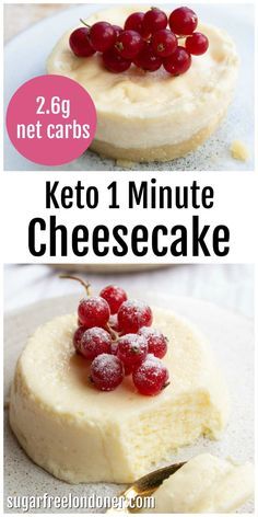 keto cheesecake with berries on top and the words keto 1 minute cheesecake below