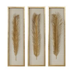 Uttermost - 04176 - Box Set/3 - Palma - Gold Leaf Leaf Shadow, Cuadros Diy, Framed Leaves, Sago Palm, Linen Background, Shadow Box Art, Mdf Frame, Leaf Wall Art, Framed Wall Art Sets