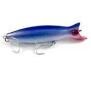 two different types of fishing lures are shown in this image, one is blue and the other is red