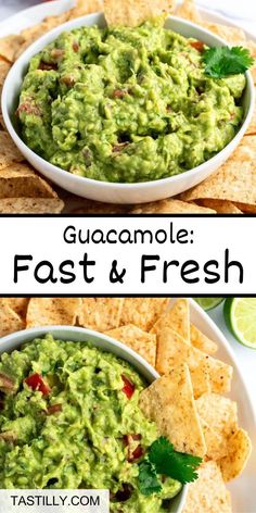 guacamole in a bowl with tortilla chips