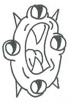 a drawing of a face with big eyes