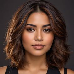 Latina Bob Hairstyles, Hair Color For Dark Skin Latinas, Tan Skin Balayage Hair, Hair Color Ideas For Tan Skin Tone Asian, Short Latina Hair, Highlights For Brown Skin Tone, Hair Color For Brown Skin Black Women, Hair Highlights For Brown Skin, Brown Hair For Warm Skin Tones