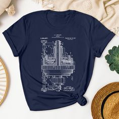 Gears Shirt Blueprint, Gears Shirt Patent, Unisex T-Shirt, Woman Shirt, Tank Top, Gift, Clothing, Kids A T-shirt adorned with detailed prints of classic patent designs, highlighting the ingenuity of historic inventions and celebrating the spirit of innovation. You can pick between different types of shirts:     ⦾ Unisex     ⦾ Women's     ⦾ Young All shirts are made of 100% cotton with a light fabric feel. ------------ If you have any question don't hesitate and contact us about it. We will try t Blue Crew Neck Top With Printing, Blue Printed Crew Neck Top, Short Sleeve Graphic Tee With Printing, Blue Cotton T-shirt With Print, Short Sleeve Cotton Tops With Printing, Cotton Crew Neck Top With Printing, Graphic Tee Shirt With Crew Neck, Casual Blue Tops With Printing, Casual Blue Top With Printing