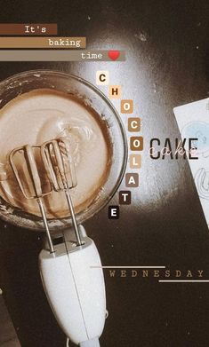 an image of a chocolate cake in a blender with the words it's baking time