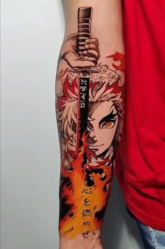 Demon Slayer Tattoo Ideas Rengoku, Anime Leg Tattoo, Anime Leg Sleeve Tattoo, Manga Tattoo Ideas, Demonslayer Tattoo, Anime Tattoos For Men, Demon Slayer Tattoo Ideas, Demon Slayer Tattoo, Dark Souls Tattoo