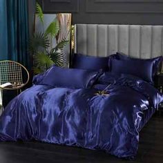 Luxury Satin Silk Bedding Set Duvet Cover Bed Sheet Pillowcases King Queen Size  | eBay Silk Bed Sheets, Double Bedding Sets, No Bed, Silk Bedding Set, Silk Sheets, Satin Bedding, Luxury Bedding Set, Satin Sheets, Silk Bedding