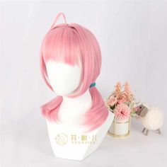 Party Pink Girl Short Hair Double Horse Tail Bang Role Play Wig Horse Tail, Pink Wig, Girl Short Hair, Hair Reference, Cosplay Wig, Party Hairstyles, Wig Styles, Role Play, Cosplay Wigs